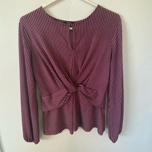 Bleev striped burgundy long sleeve blouse size small.